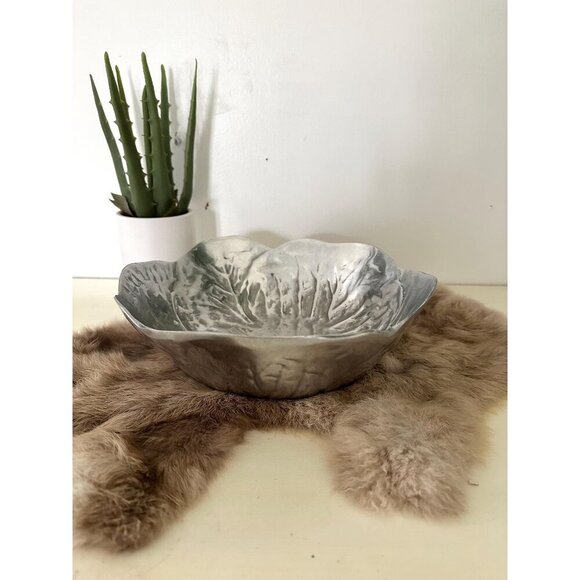 10” Aluminum Lettuce Bowl formed cabbage decorative‎ silver | spring Easter - Picture 1 of 8